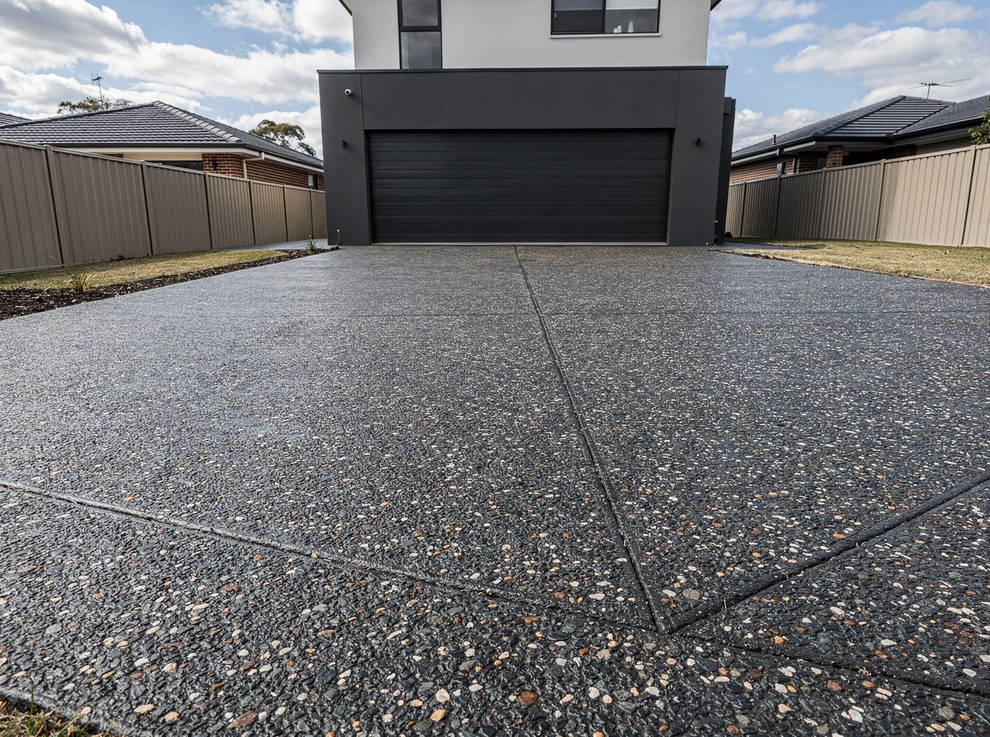 Exposed aggregate concrete driveway