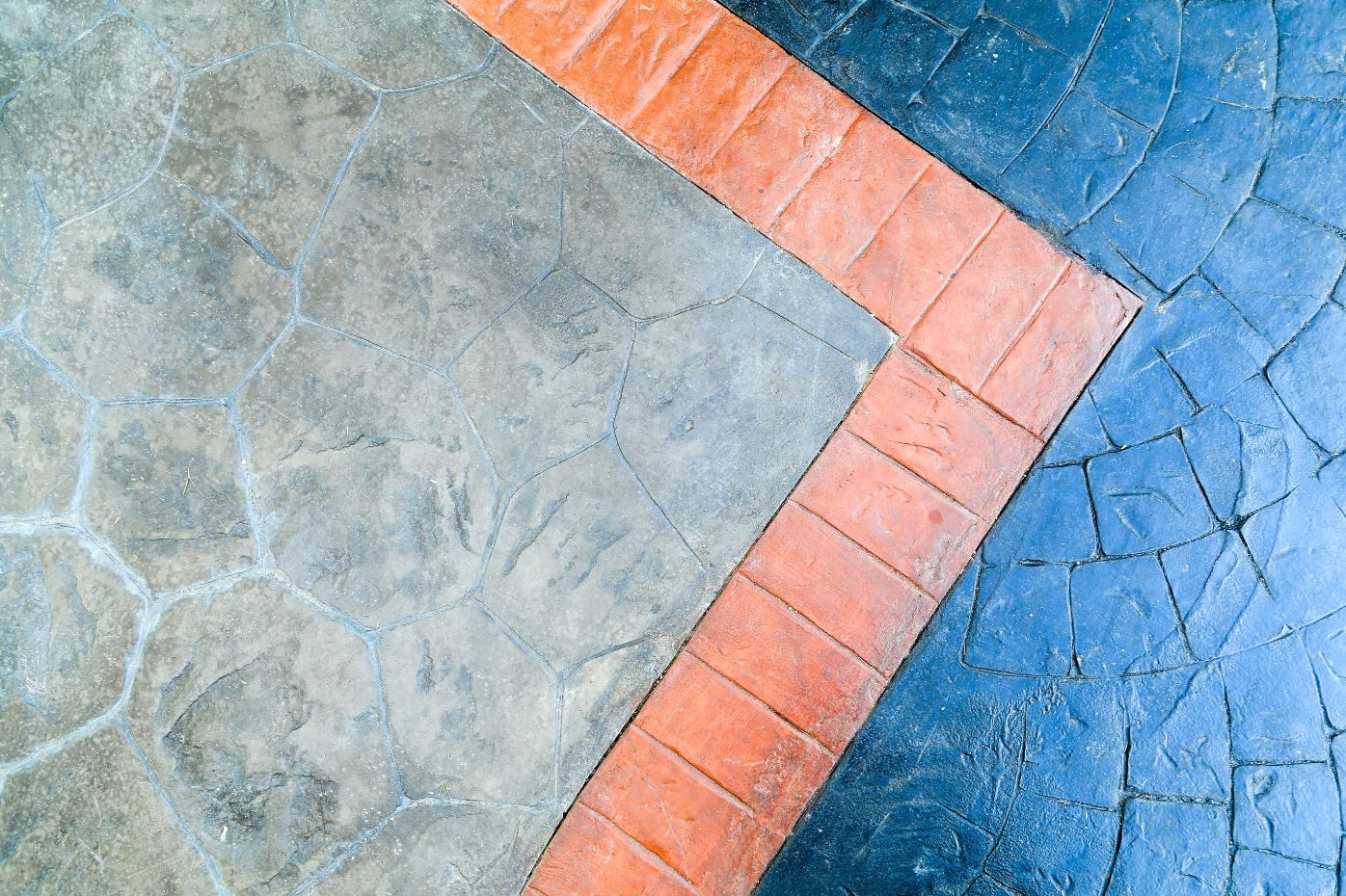 Stamped and coloured decorative concrete finishes