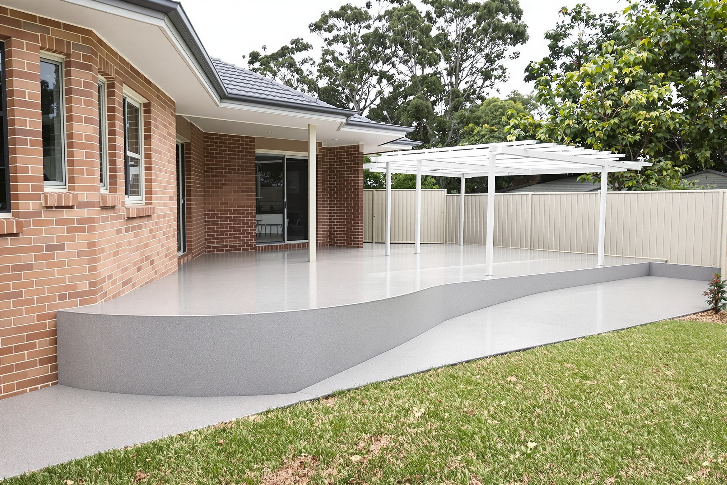 Covered concrete patio entertaining area